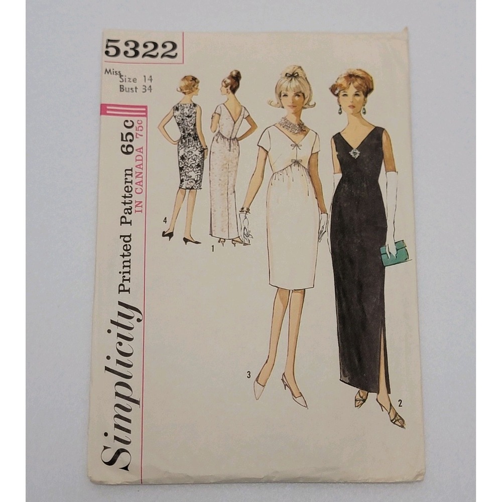 Vintage 1960s Simplicity 5322 Dress Sewing Pattern Size 14 Bust 34 Mod Evening